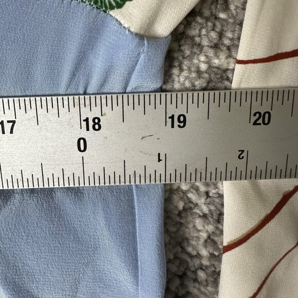 Diane von Furstenberg Blouse Womens 8 Cream Blue Floral Colorblock Long Sleeve - Picture 3 of 7